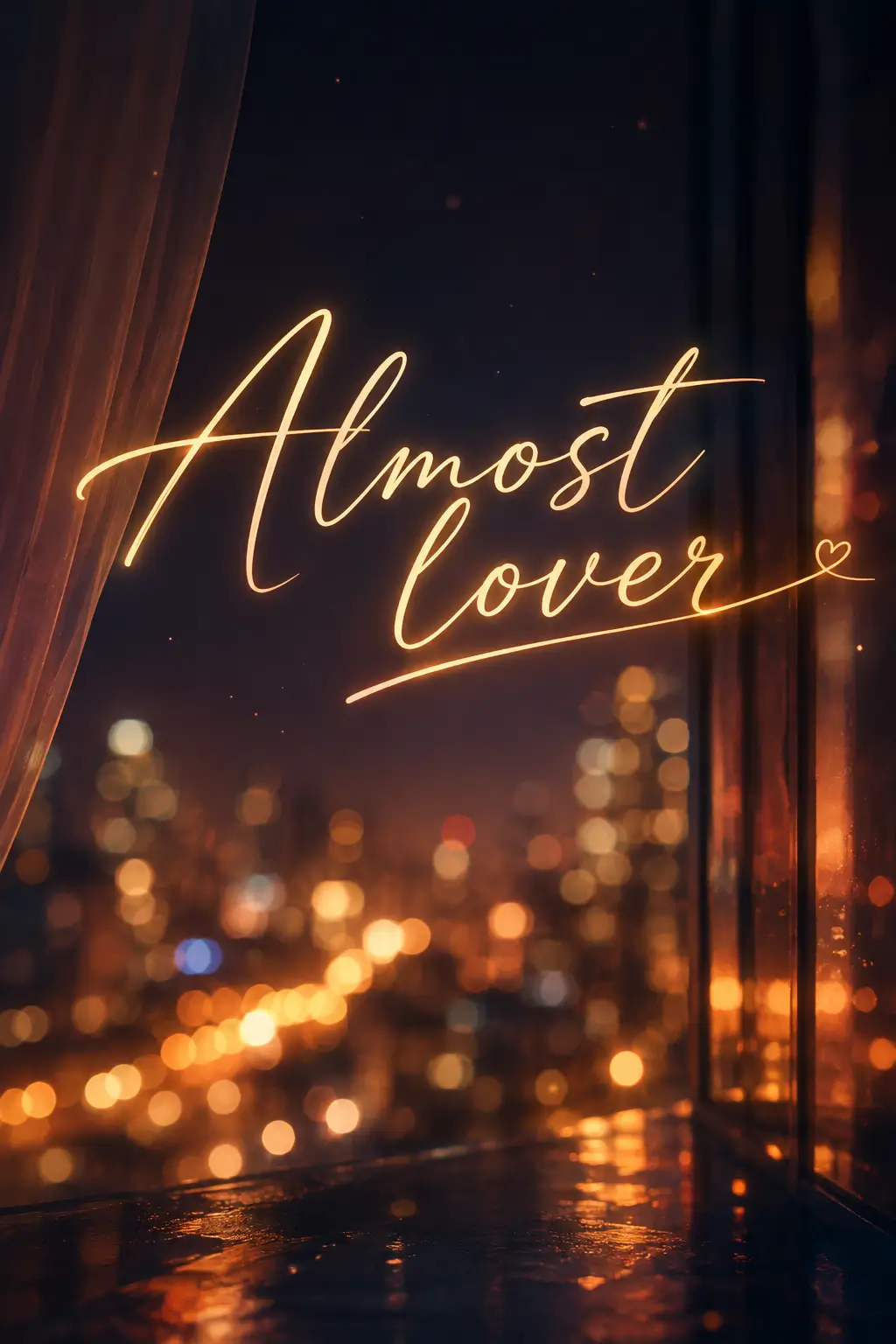 Almost Lover – AsianGL original artwork with warm city lights beyond a window and an intimate late-night atmosphere